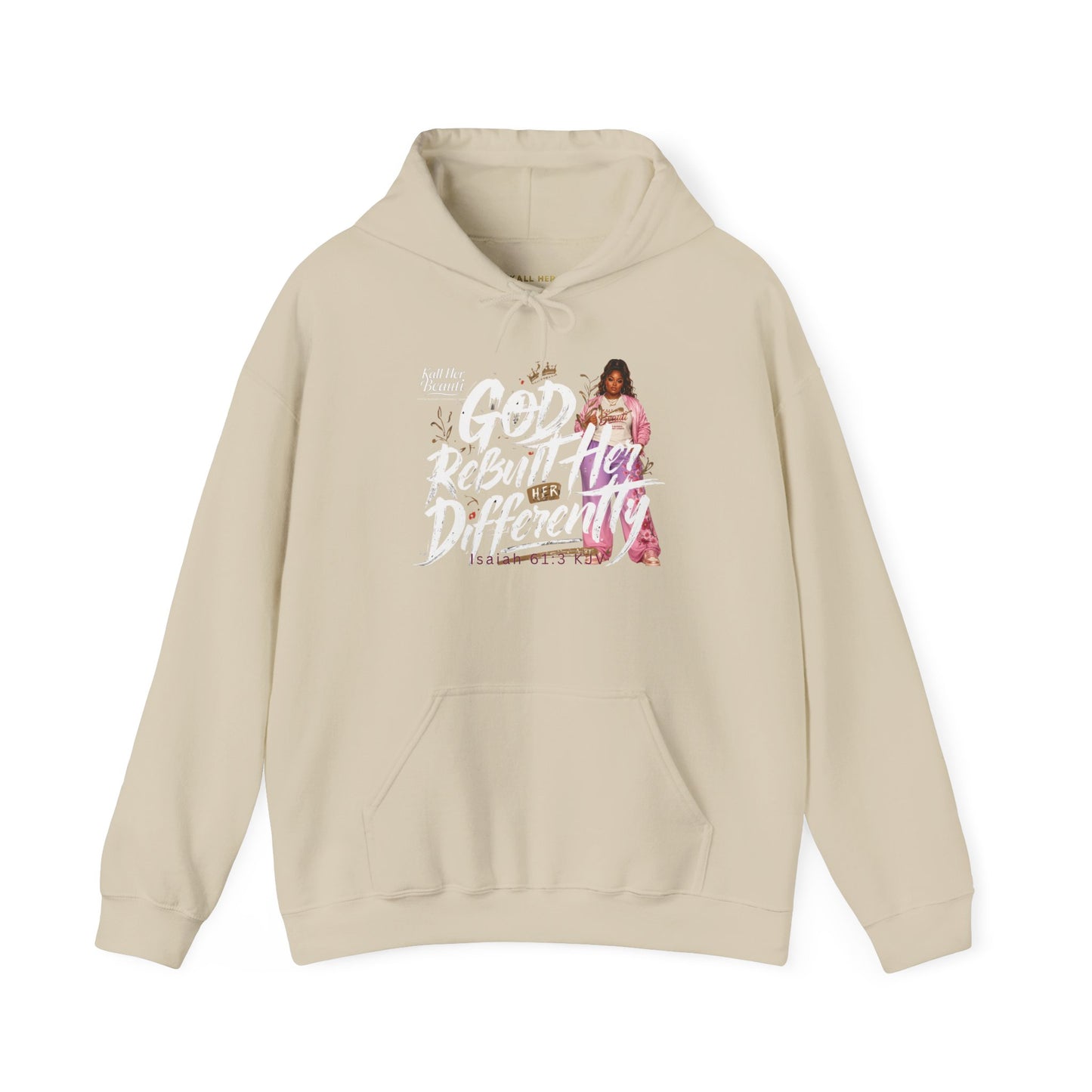 God Rebuilt Her Differently Graphic Hoodie| Kall Her Beauti Faith Collection