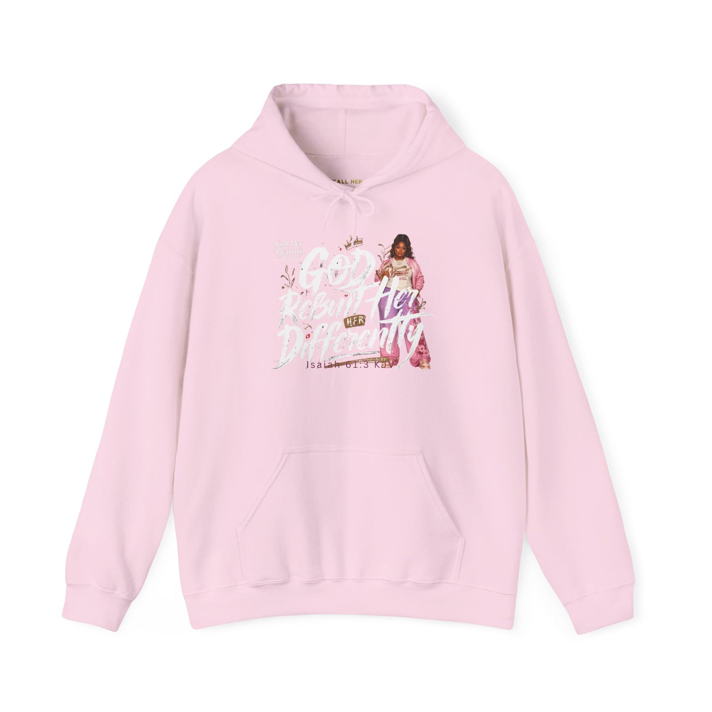 God Rebuilt Her Differently Graphic Hoodie| Kall Her Beauti Faith Collection