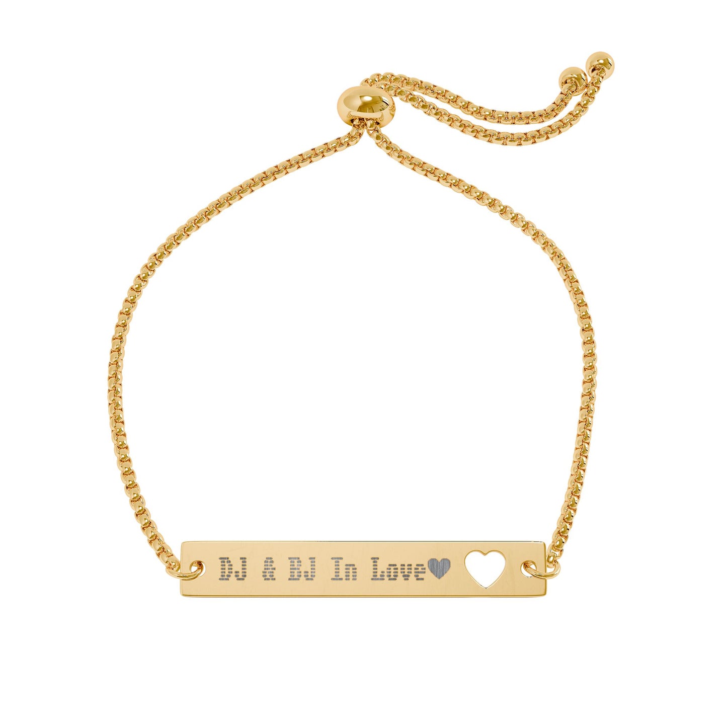 Adjustable Heart Bar Bracelet — Personalized Engraved Cutout Name Plate