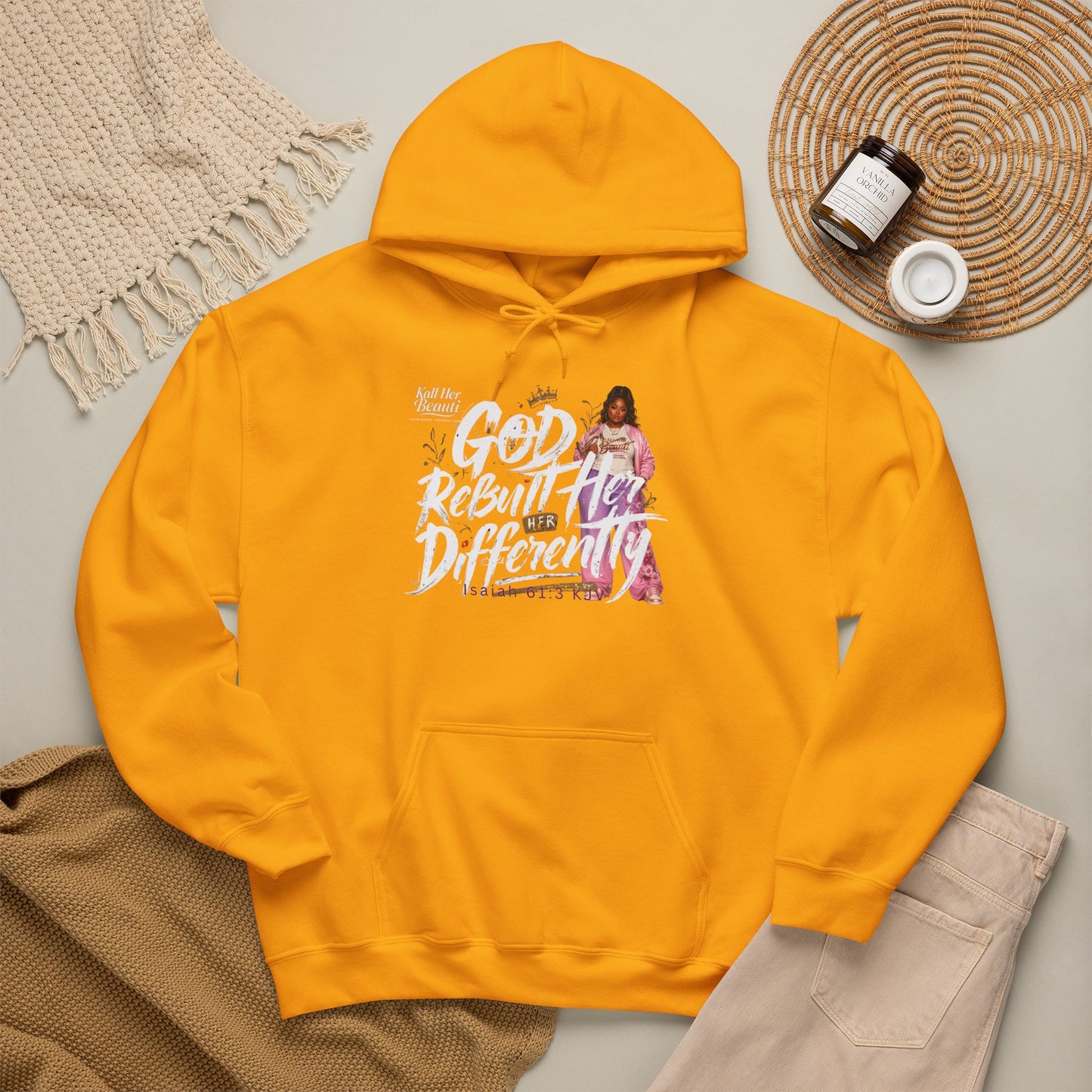 God Rebuilt Her Differently Graphic Hoodie| Kall Her Beauti Faith Collection