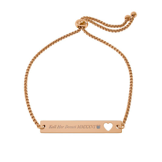 Adjustable Heart Bar Bracelet — Personalized Engraved Cutout Name Plate