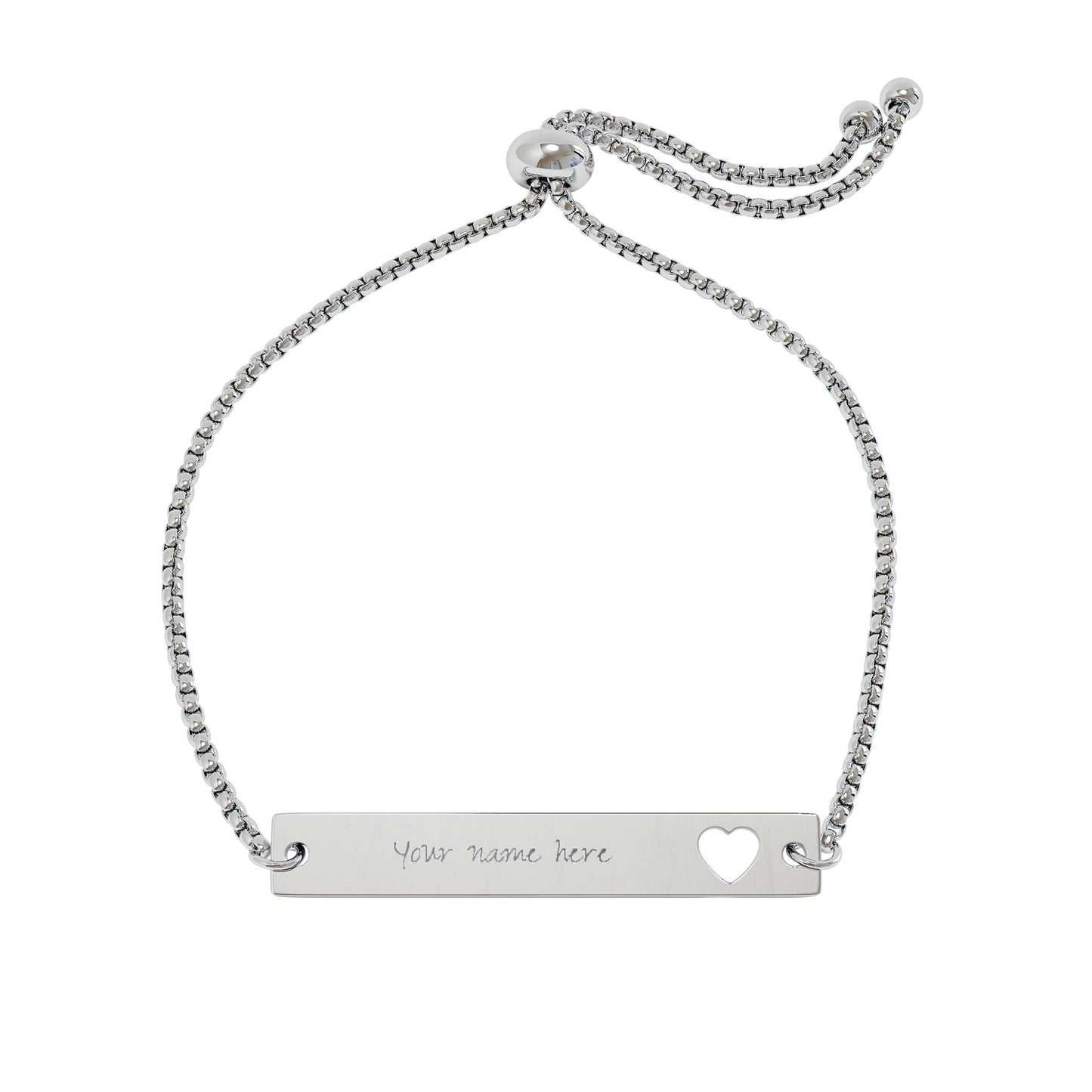 Adjustable Heart Bar Bracelet — Personalized Engraved Cutout Name Plate
