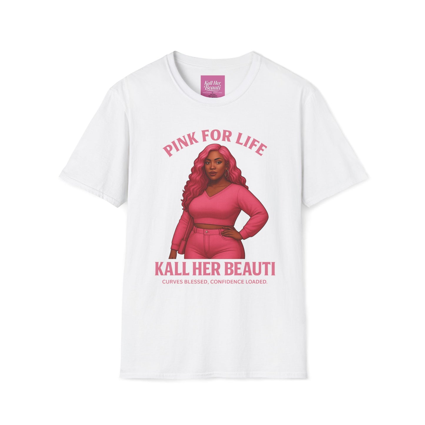 Curves Blessed Confidence Loaded T-Shirt | Pink For Life Statement | Kall Her Beauti