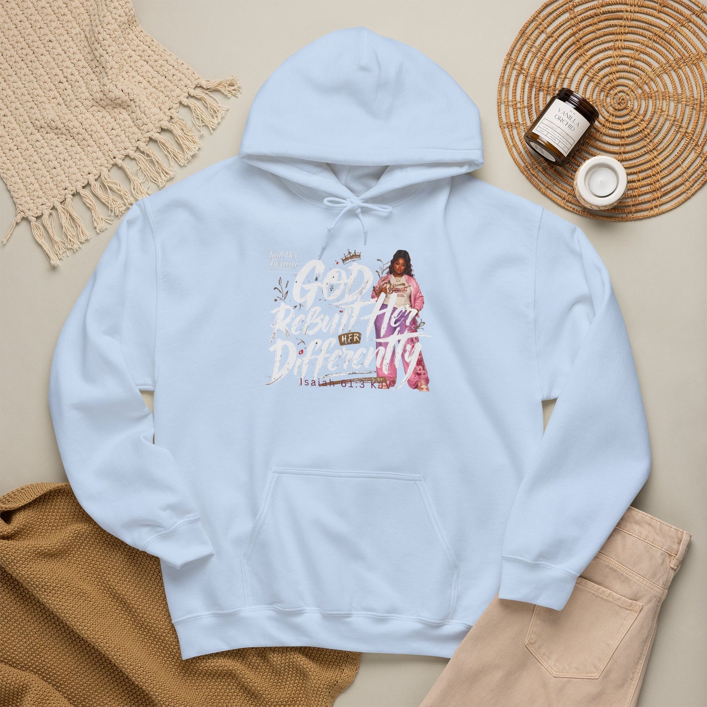 God Rebuilt Her Differently Graphic Hoodie| Kall Her Beauti Faith Collection