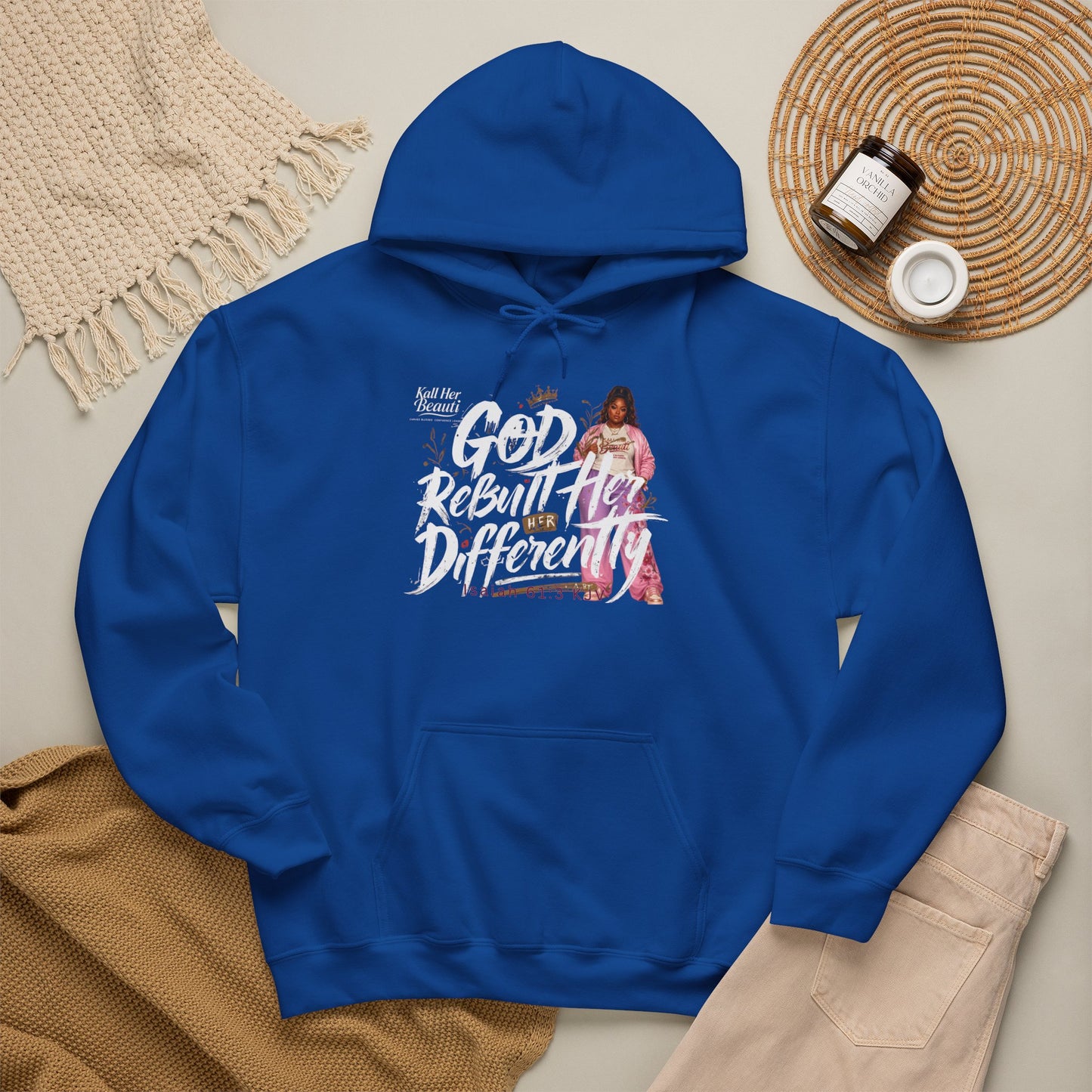 God Rebuilt Her Differently Graphic Hoodie| Kall Her Beauti Faith Collection