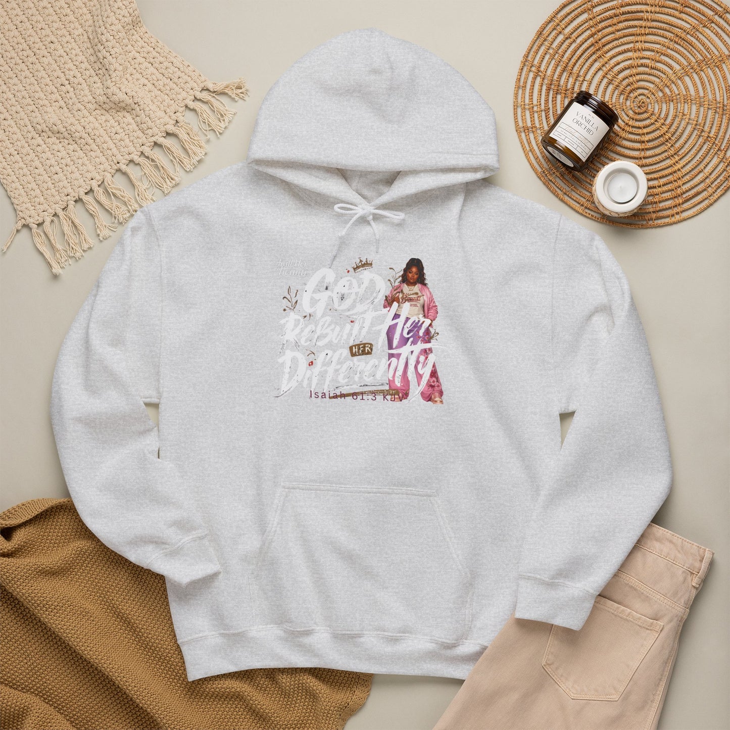 God Rebuilt Her Differently Graphic Hoodie| Kall Her Beauti Faith Collection