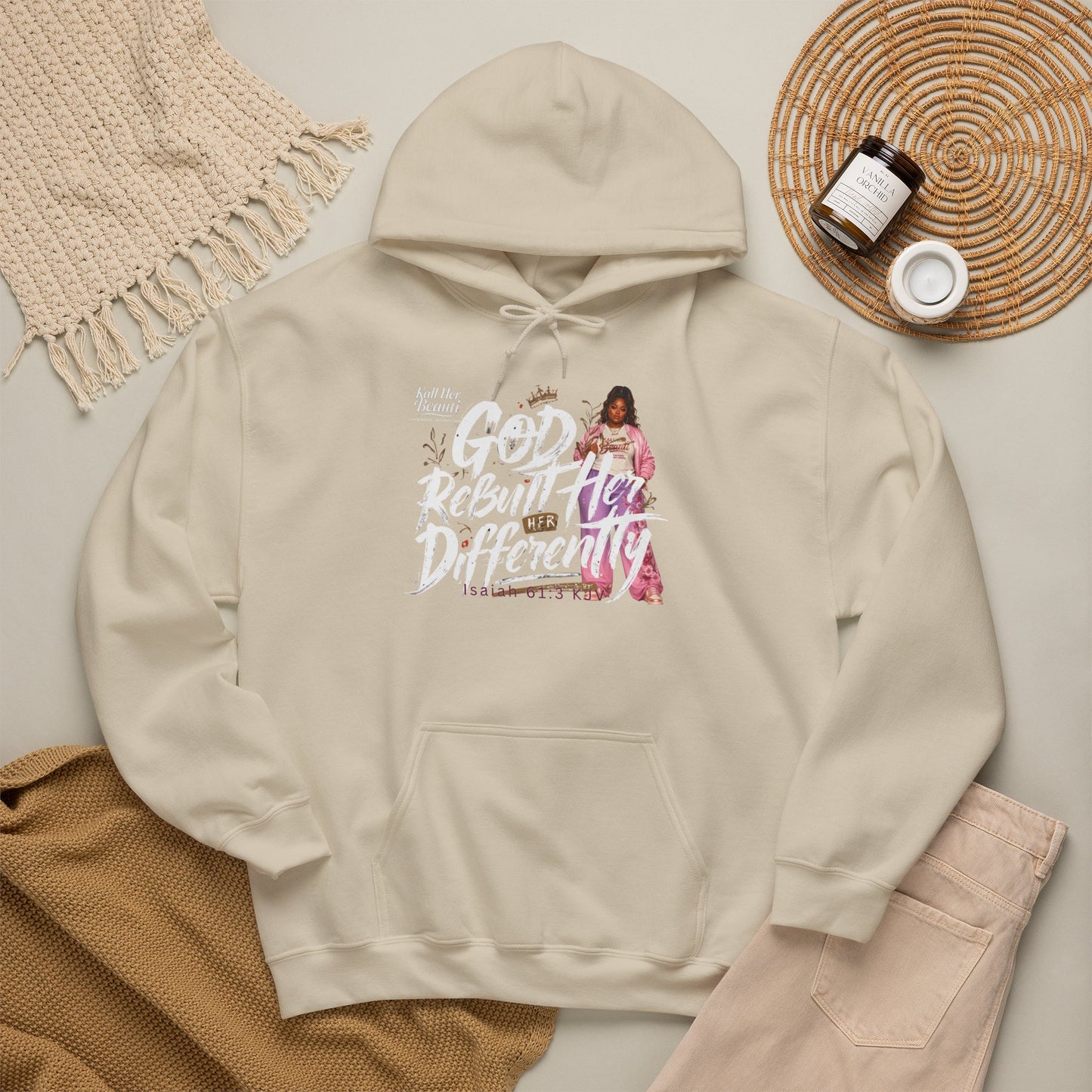 God Rebuilt Her Differently Graphic Hoodie| Kall Her Beauti Faith Collection