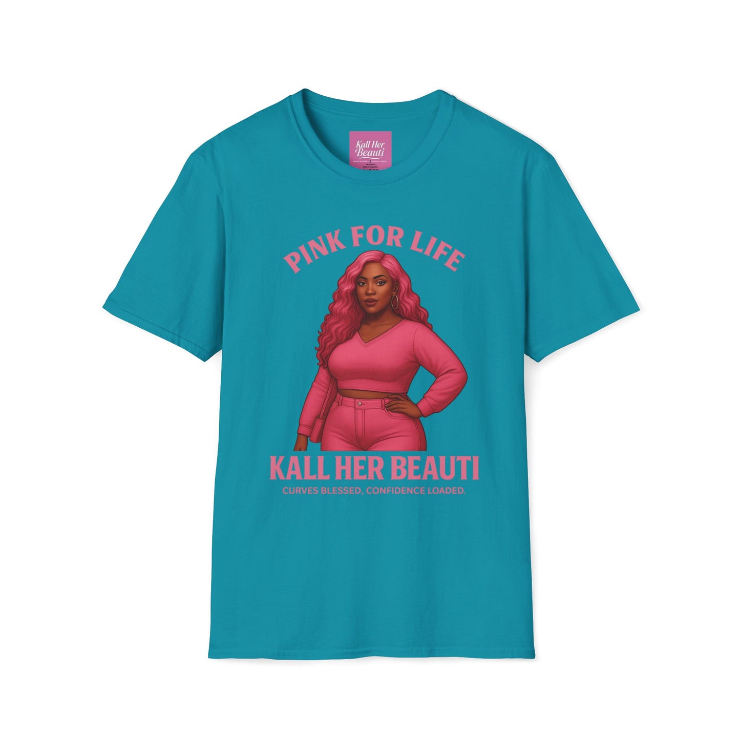 Curves Blessed Confidence Loaded T-Shirt | Pink For Life Statement | Kall Her Beauti