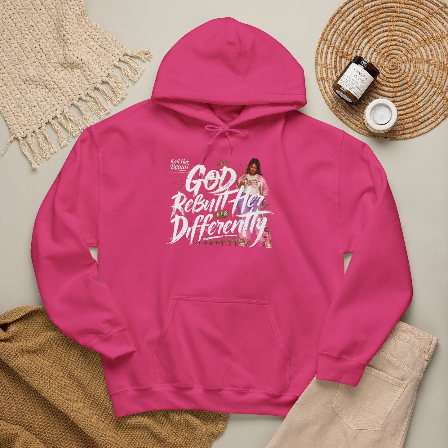 God Rebuilt Her Differently Graphic Hoodie| Kall Her Beauti Faith Collection