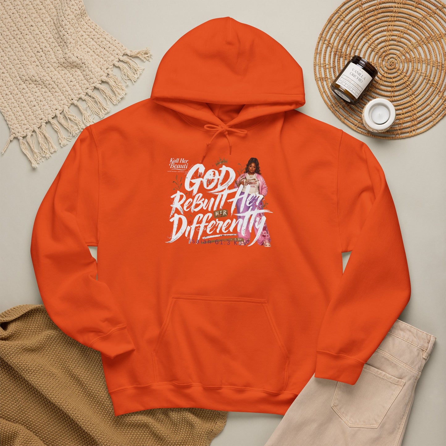 God Rebuilt Her Differently Graphic Hoodie| Kall Her Beauti Faith Collection