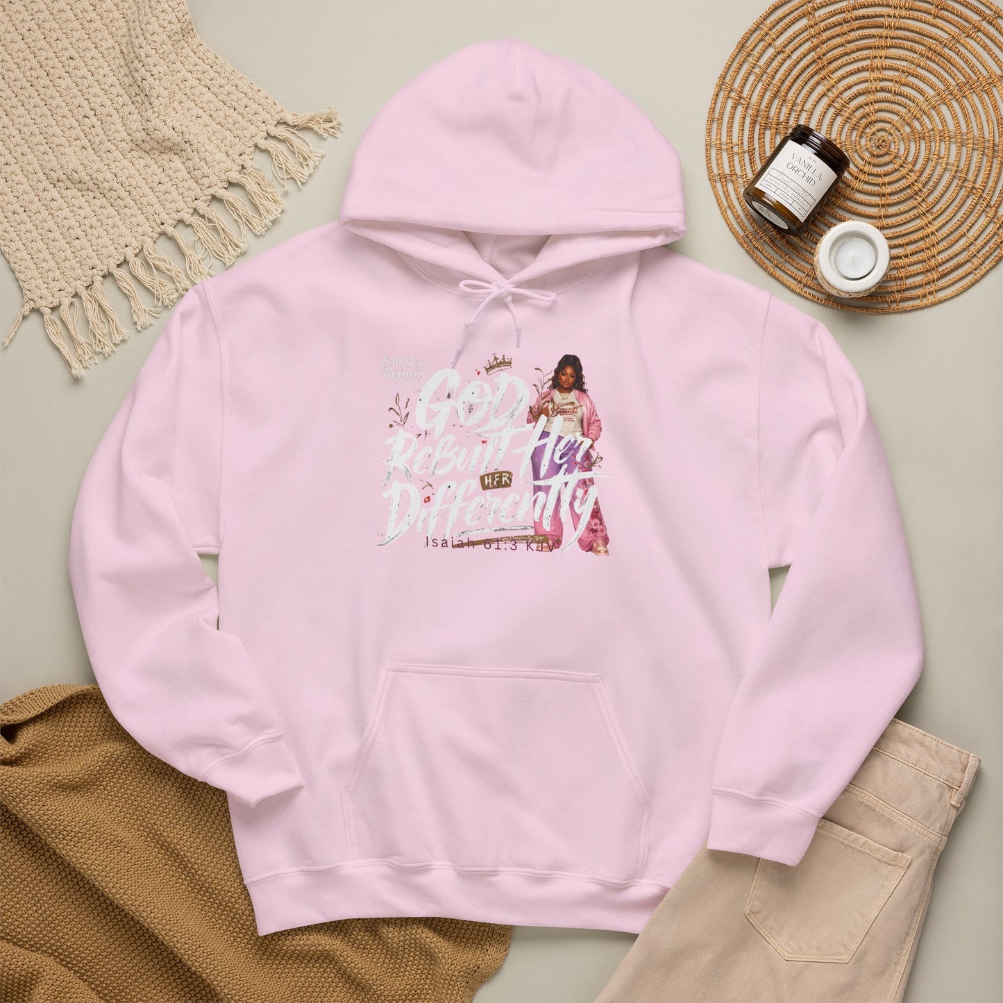 God Rebuilt Her Differently Graphic Hoodie| Kall Her Beauti Faith Collection