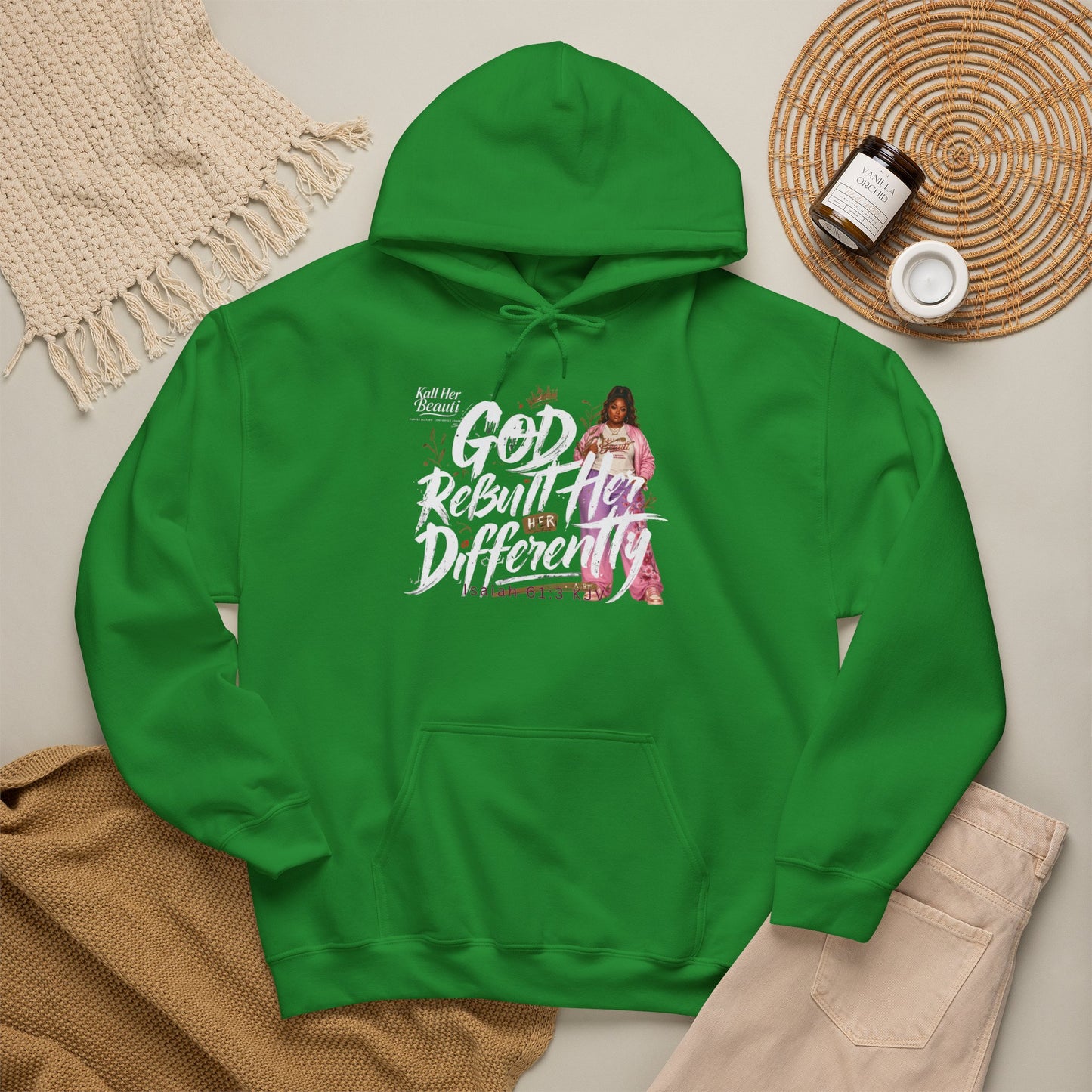 God Rebuilt Her Differently Graphic Hoodie| Kall Her Beauti Faith Collection