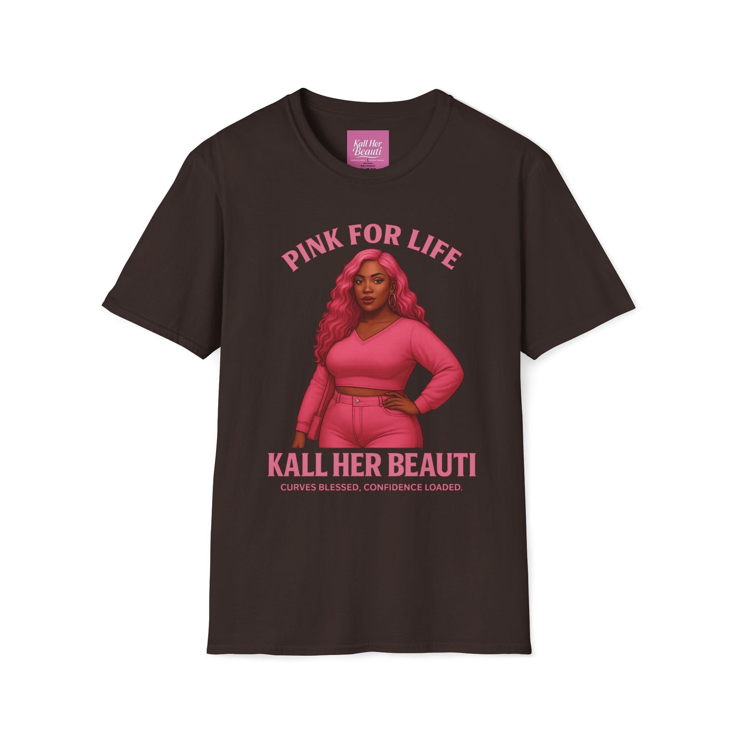 Curves Blessed Confidence Loaded T-Shirt | Pink For Life Statement | Kall Her Beauti