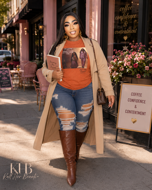 Becoming Her™ Plus-Size Affirmation Tee | Graphic T-Shirt S–5XL | Kall Her Beauti™